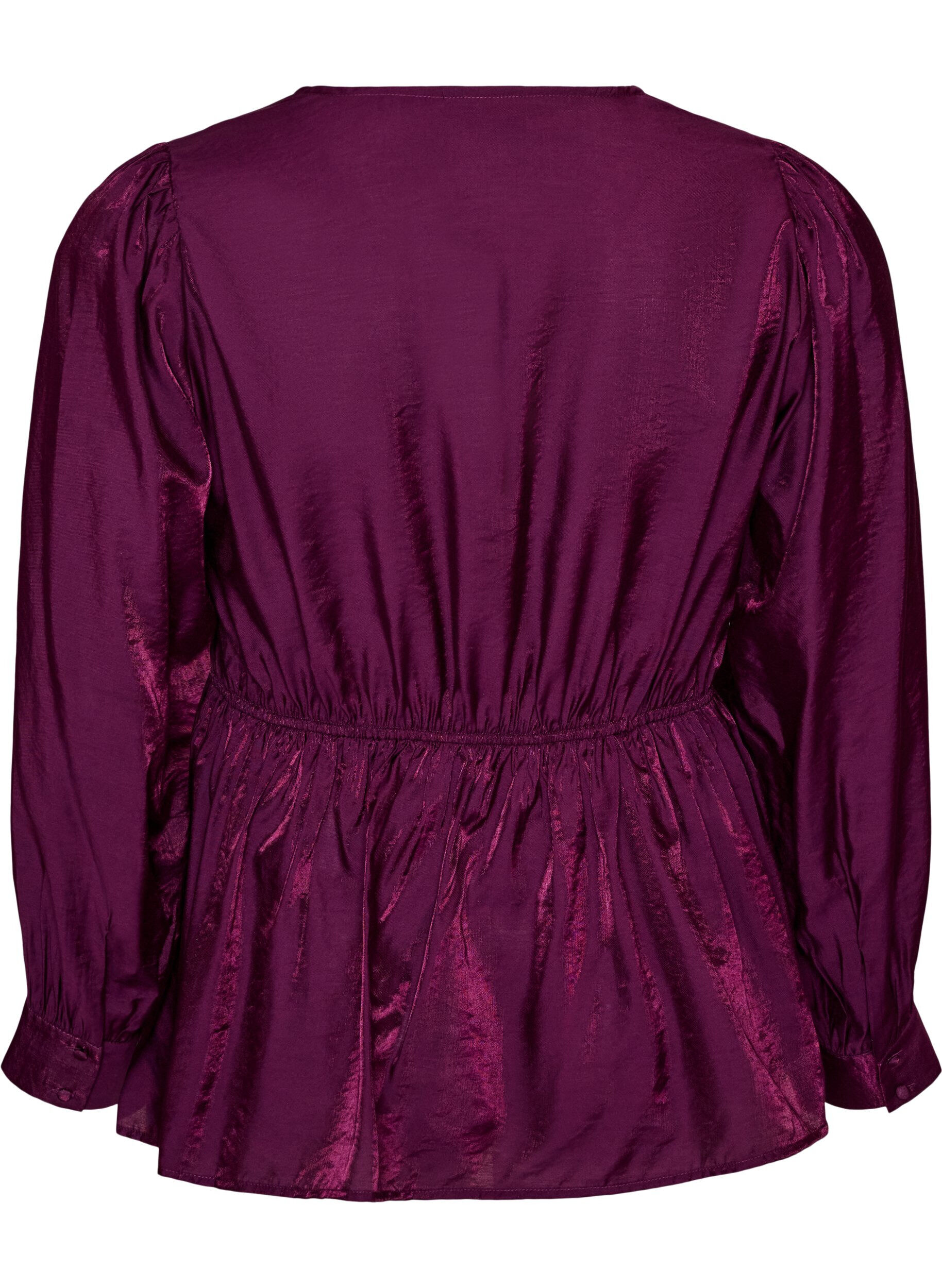 ZizziBlyszczaca bluzka z wiskozy z efektem peplum, Fioletowy, Packshot image number 1