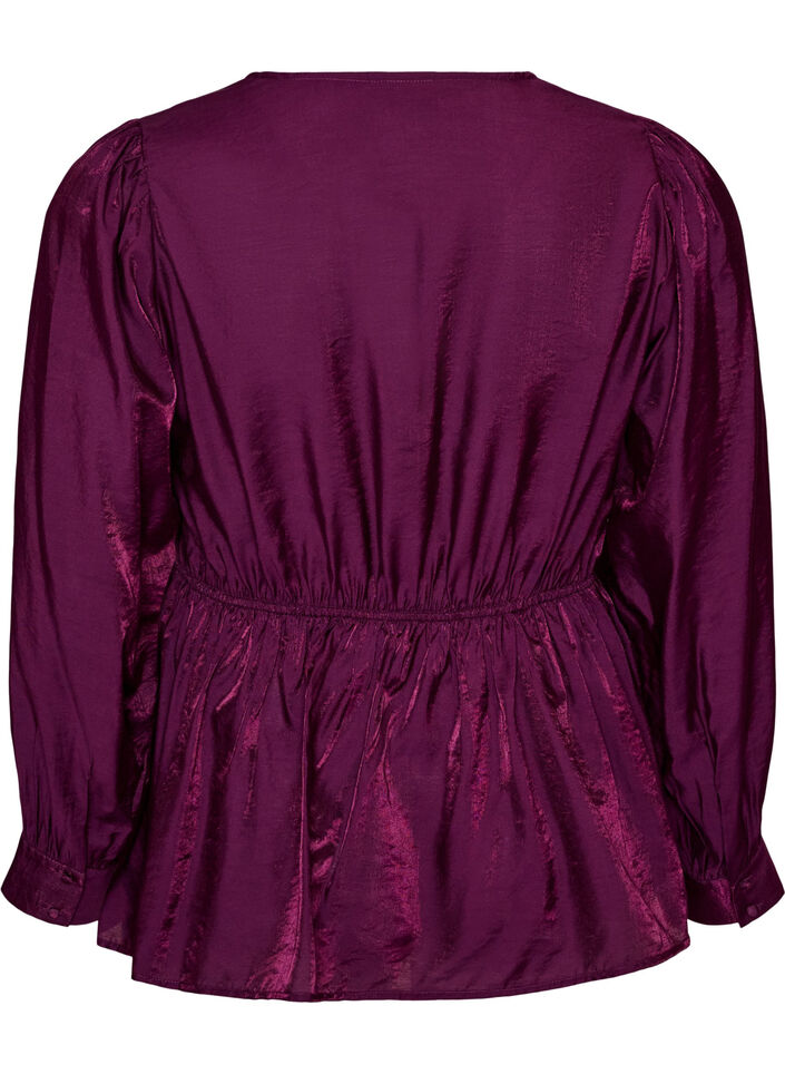 Blyszczaca bluzka z wiskozy z efektem peplum, Fioletowy, Packshot image number 1