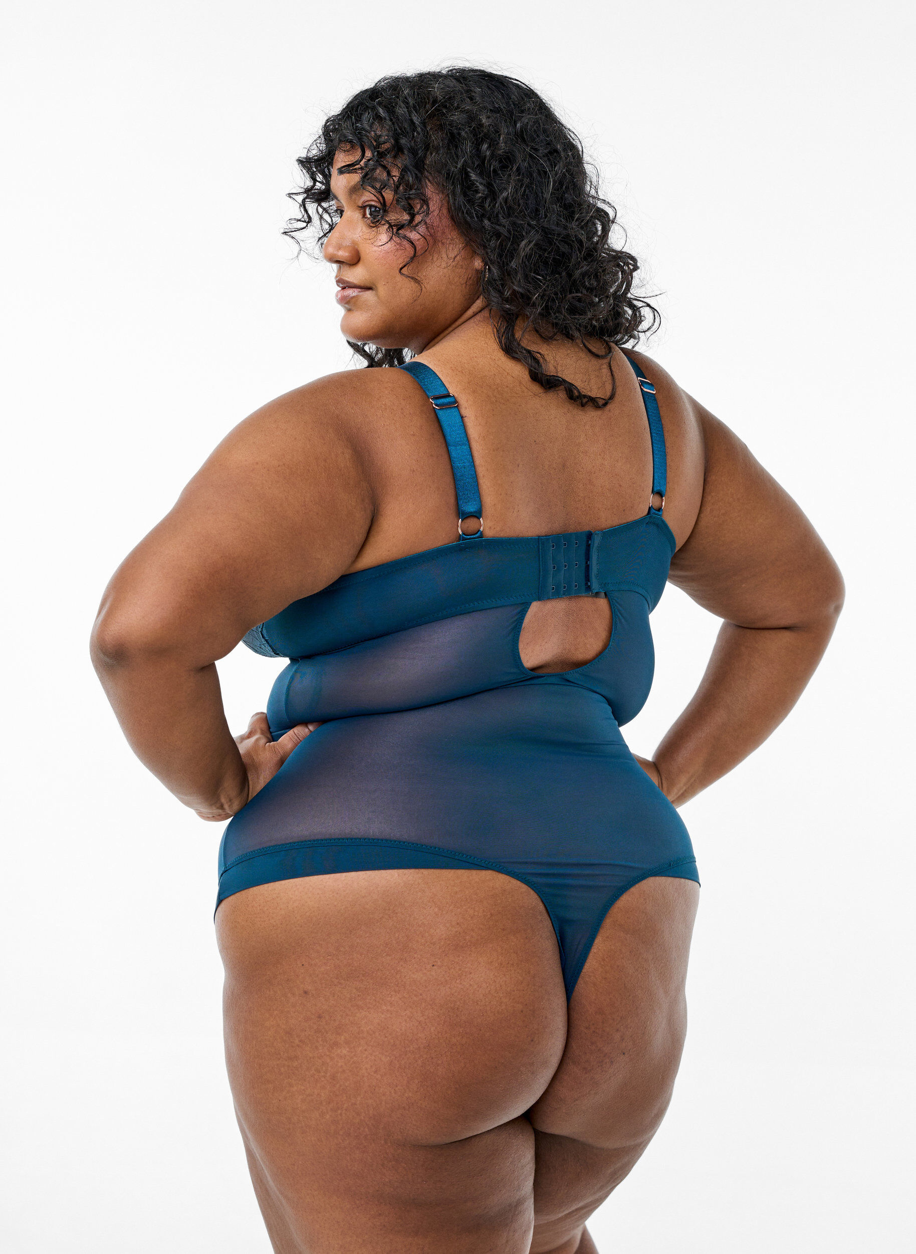 Zizzi Bodystocking z koronki i siateczki, Niebieskie, Model image number 1