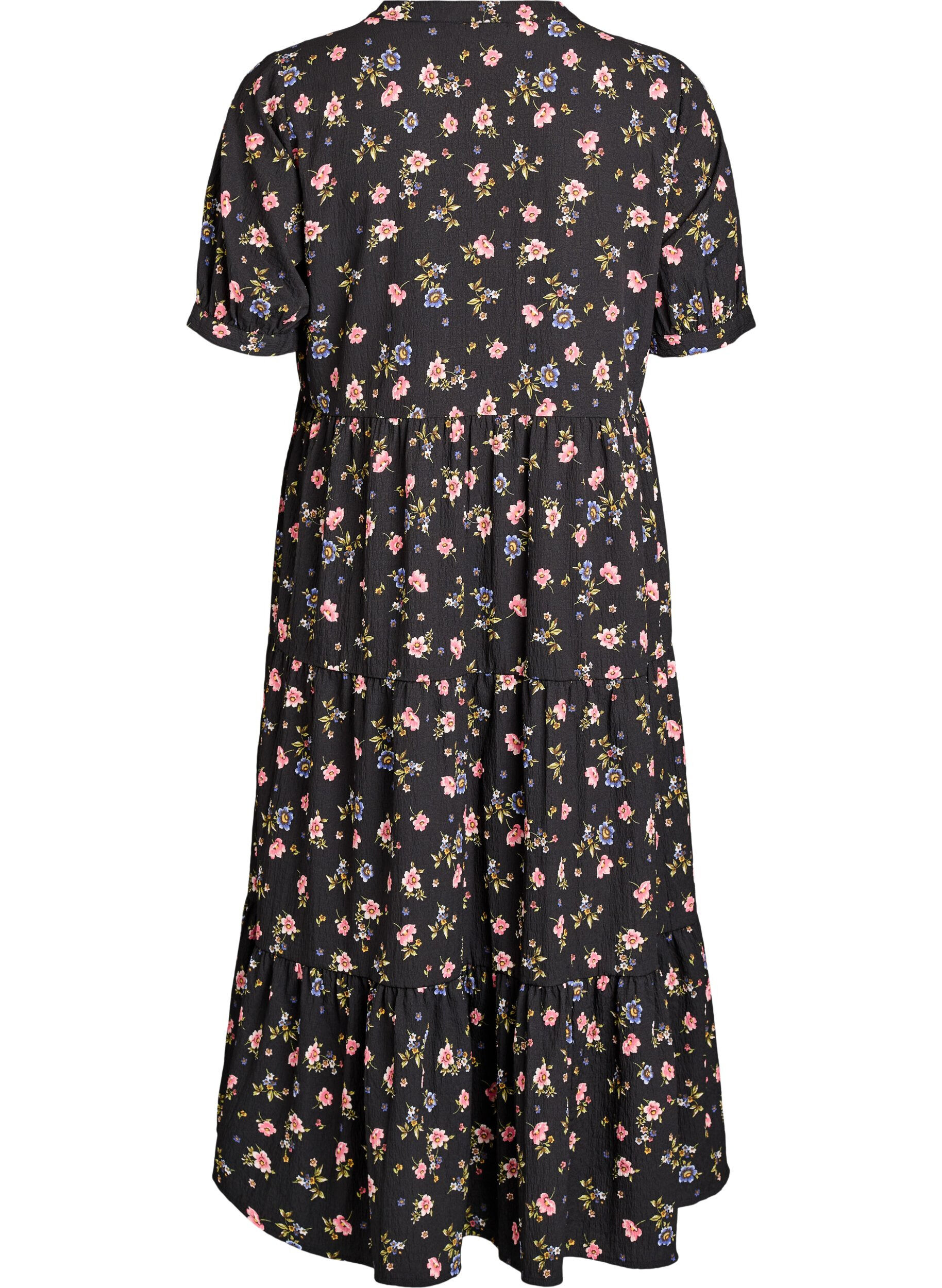 ZizziSukienka do kostek z kr&oacute;tkim rekawem i warstwowymi falbankami, Czarne, Packshot image number 1