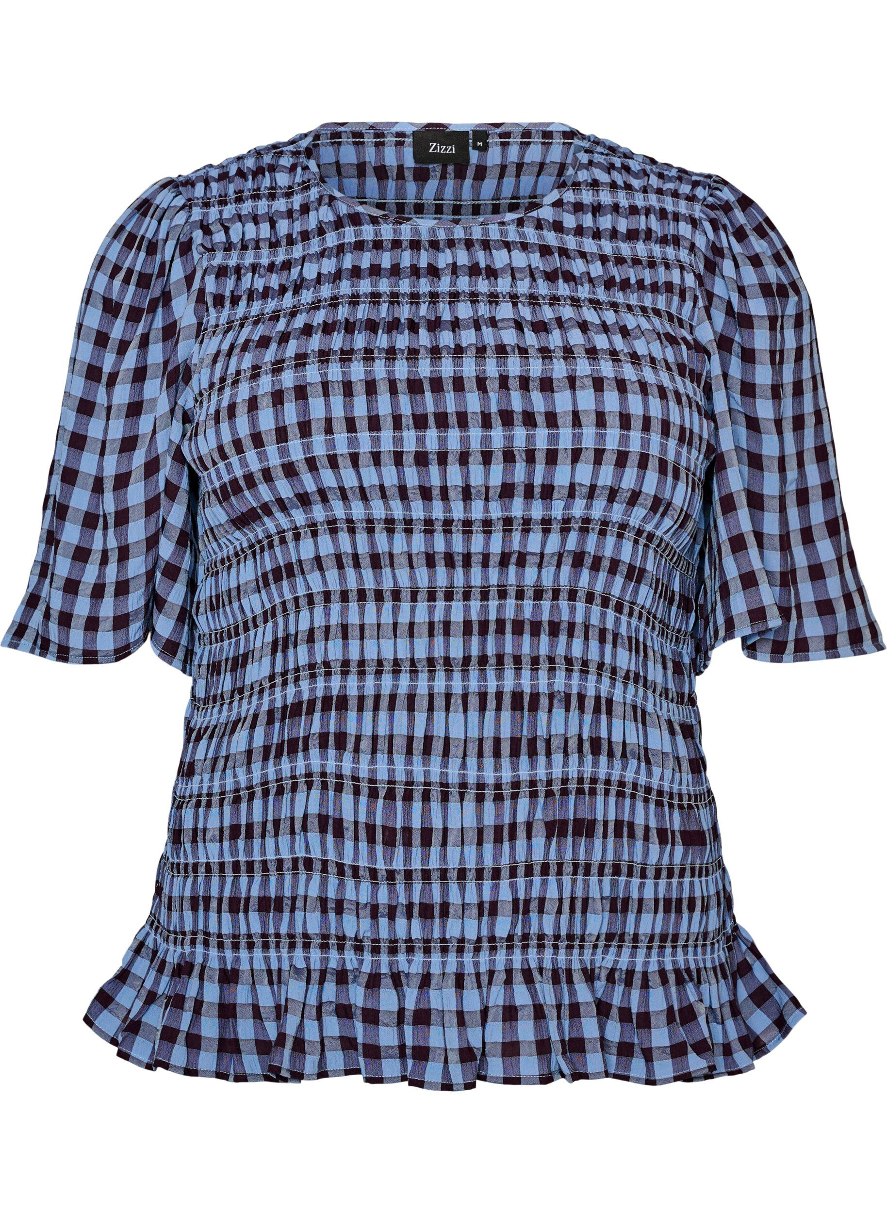 Bluzka w stylu fartuszka z kratka gingham i falbana na dole