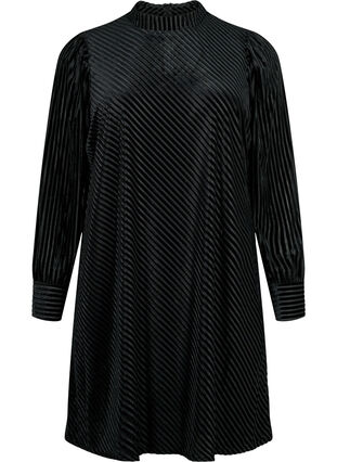 Welurowa sukienka o strukturalnym wzorze, Black, Packshot image number 0