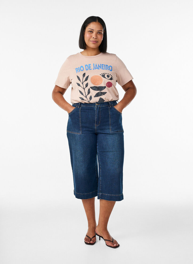 Koszulka bawelniana z nadrukiem z przodu, Beżowy, Model image number 1