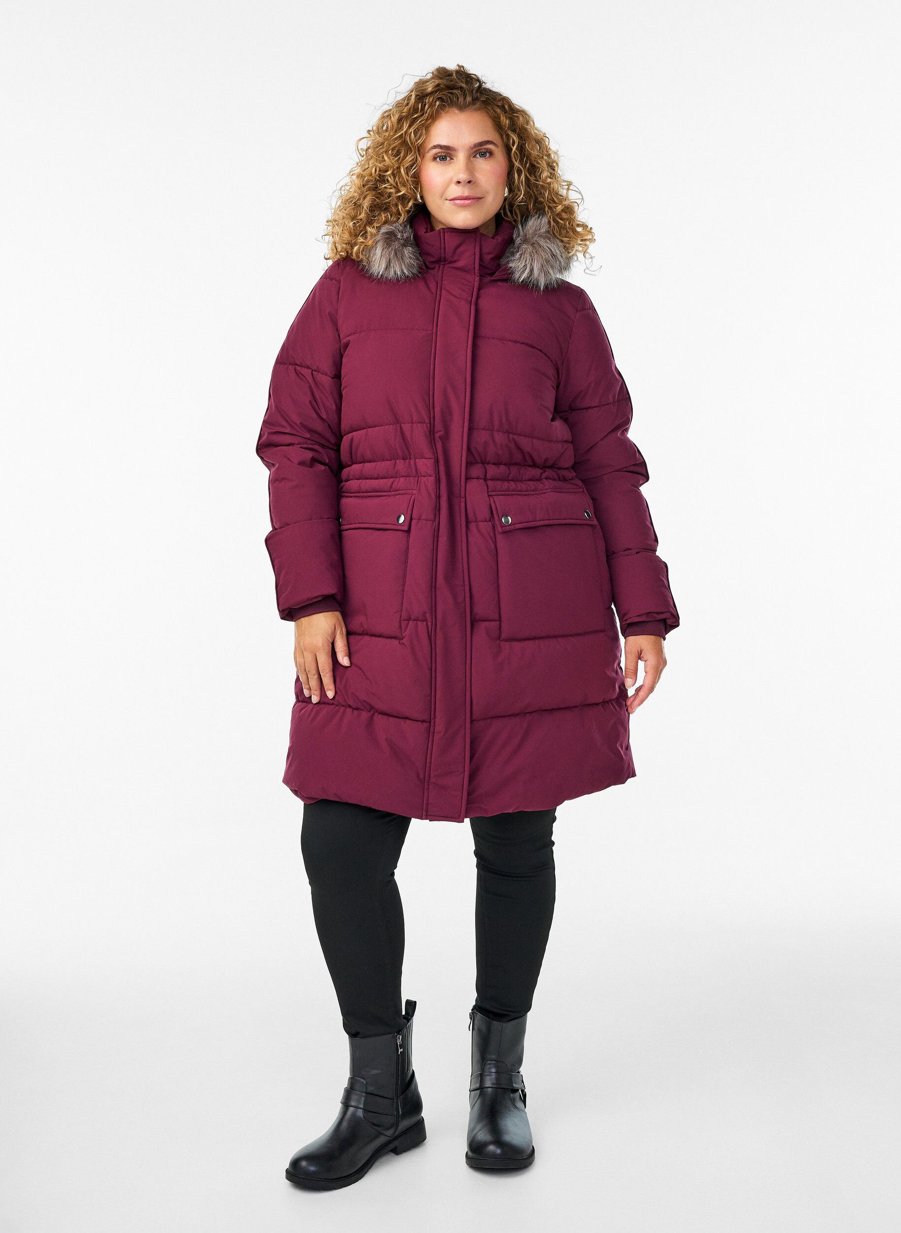Zizzi Parka przeciwdeszczowa z kolnierzem ze sztucznego futra, Ciemnobordowy, Model image number 1