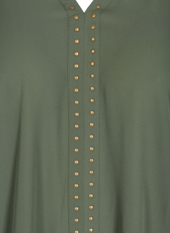 Long-sleeved v-neck blouse with studs, Thyme, Packshot image number 2