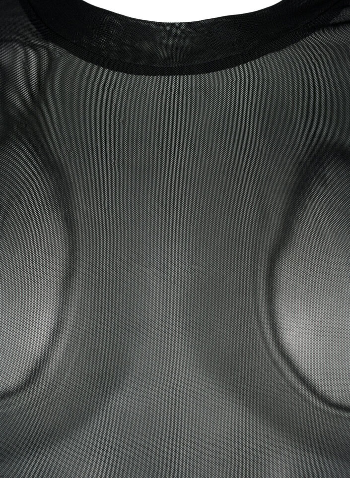 Bluzka z siateczki w jednolitym kolorze, Czarne, Packshot image number 2