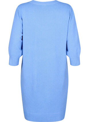 Dzianinowa sukienka z bufiastymi rekawami o dlugosci 3/4, Blue B. /White Mel., Packshot image number 1