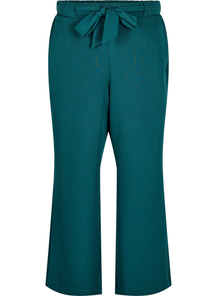 Luzne spodnie z wysokim stanem i wiazanym paskiem, Zielony, Packshot image number 0