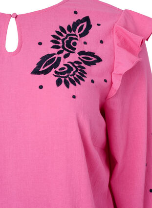 Bawelniana bluzka z haftem i falbanami, Pink P. w. Navy, Packshot image number 2