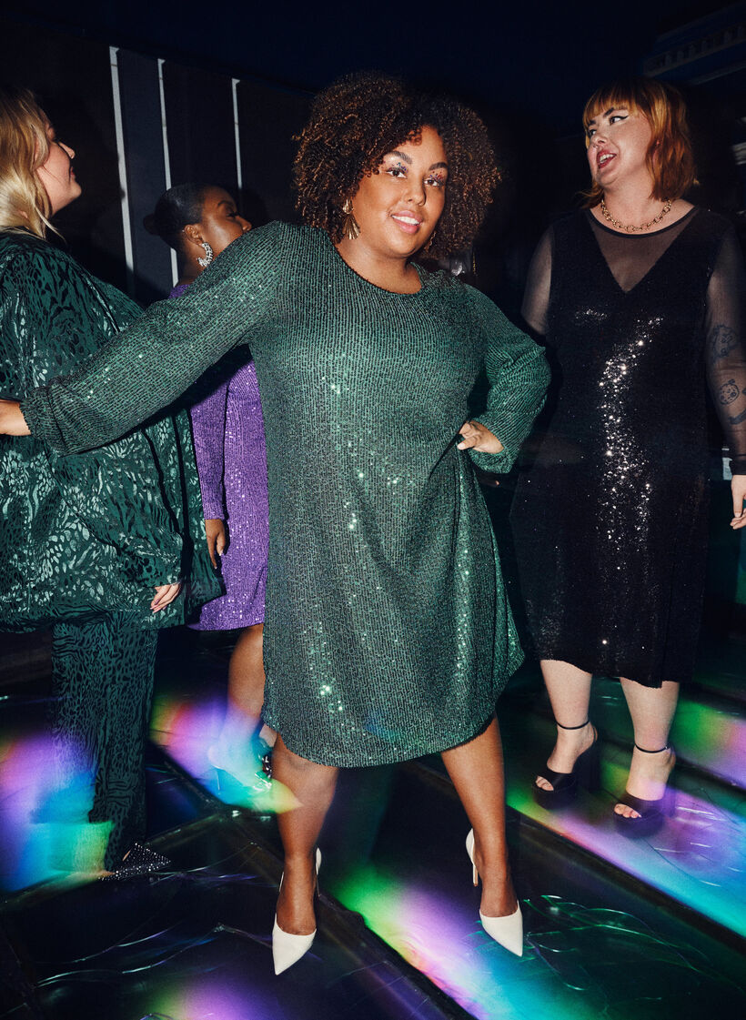 Krótka cekinowa sukienka z dlugim rekawem, Scarab, Image image number 0