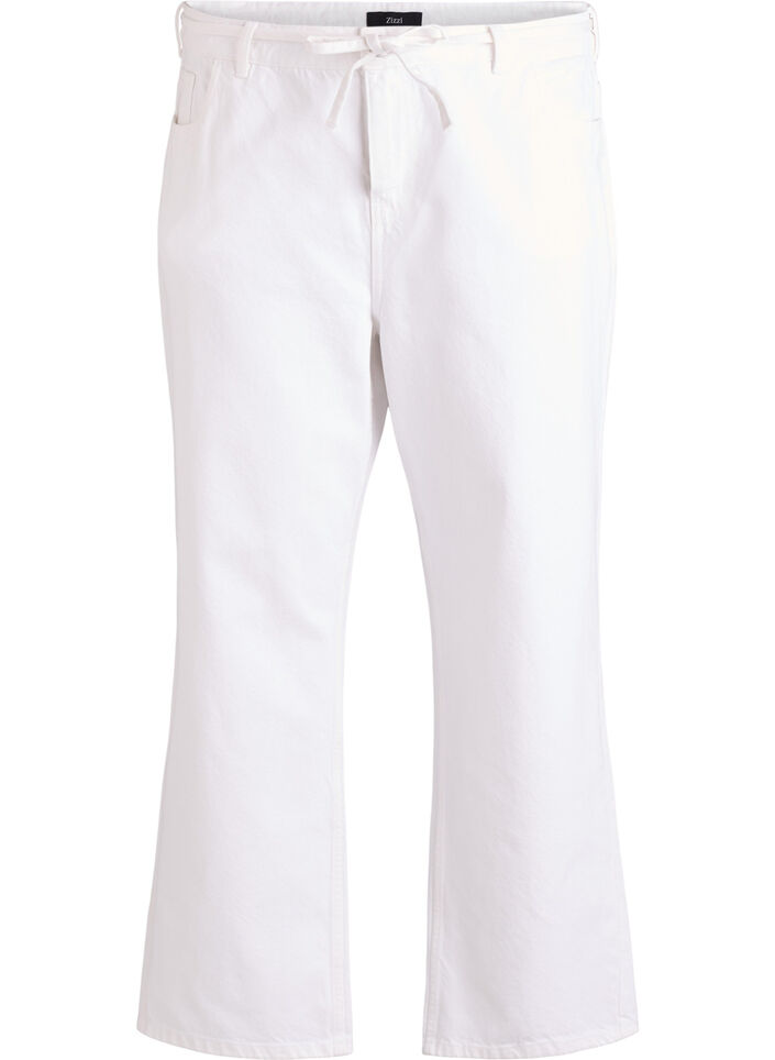 Dzinsy o prostym kroju z paskiem do wiazania, Biały, Packshot image number 0