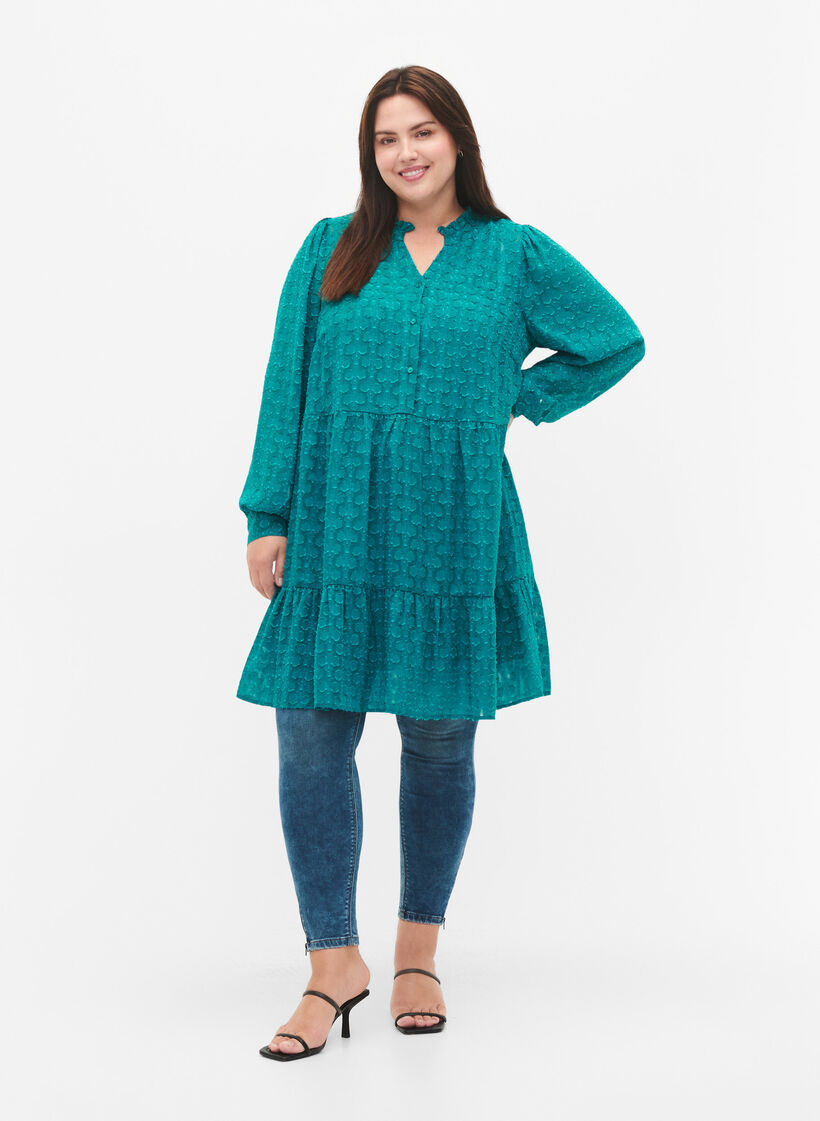 Zakardowa sukienka z kolnierzykiem z falbana, Deep Lake, Model image number 2