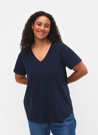T-shirt z krótkim rekawem i dekoltem w szpic, Navy Blazer, Model