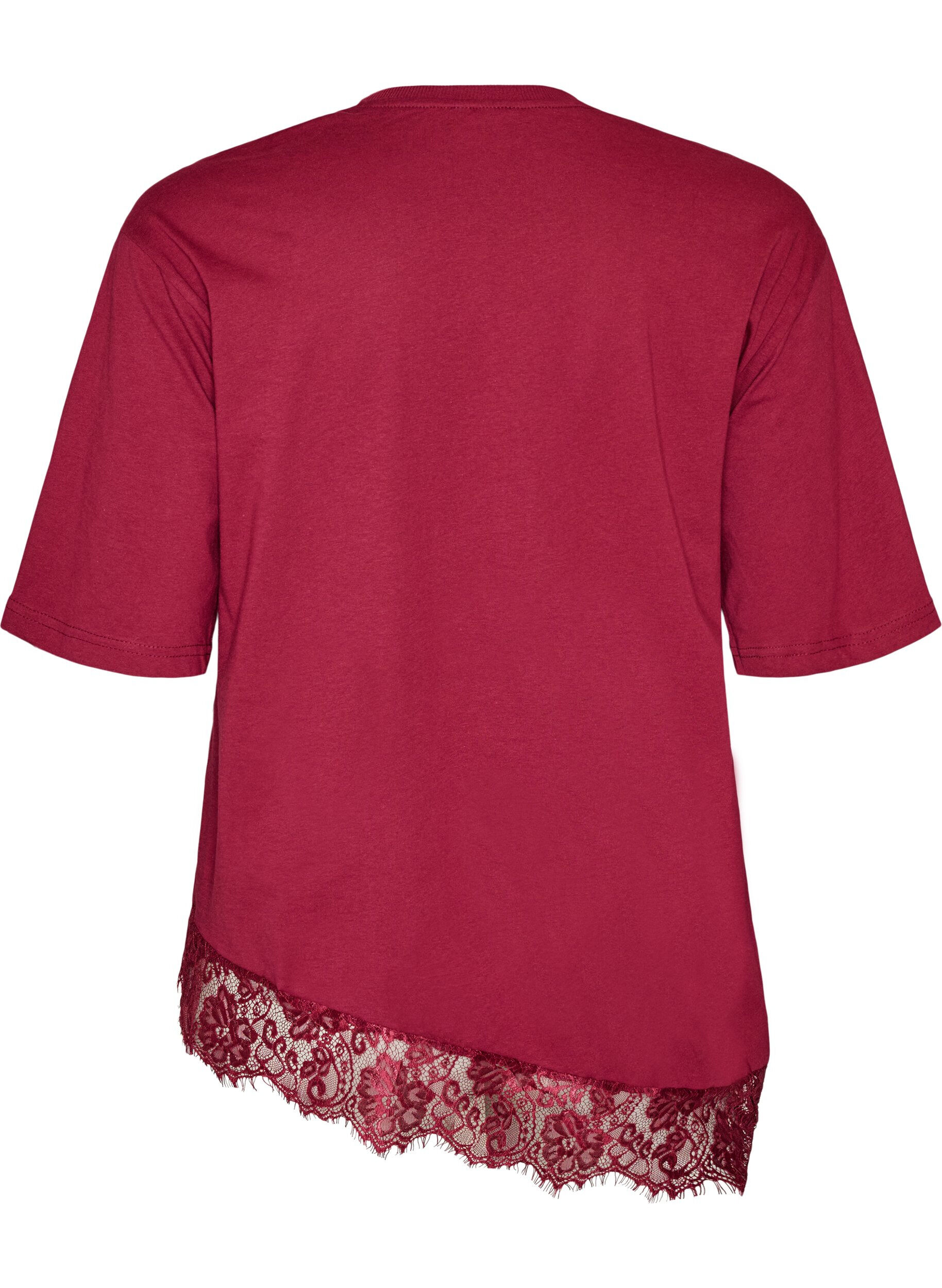 ZizziT-shirt z asymetrycznym koronkowym wykonczeniem, Czerwony, Packshot image number 1