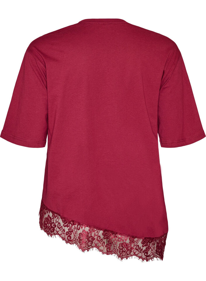 T-shirt z asymetrycznym koronkowym wykonczeniem, Czerwony, Packshot image number 1