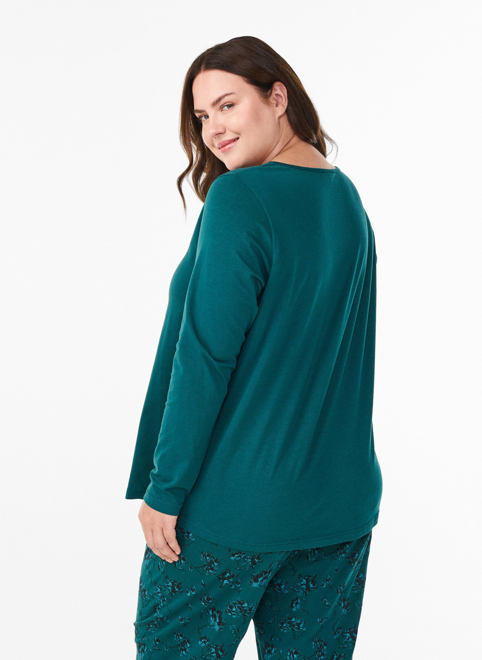 ZizziNocna koszula z bawelny z nadrukiem z przodu, Turkusowy, Model image number 2