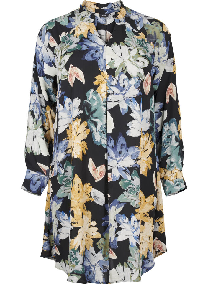 Sukienka z dlugimi rekawami i wzorem w kwiaty, Yellow Flower AOP, Packshot image number 0