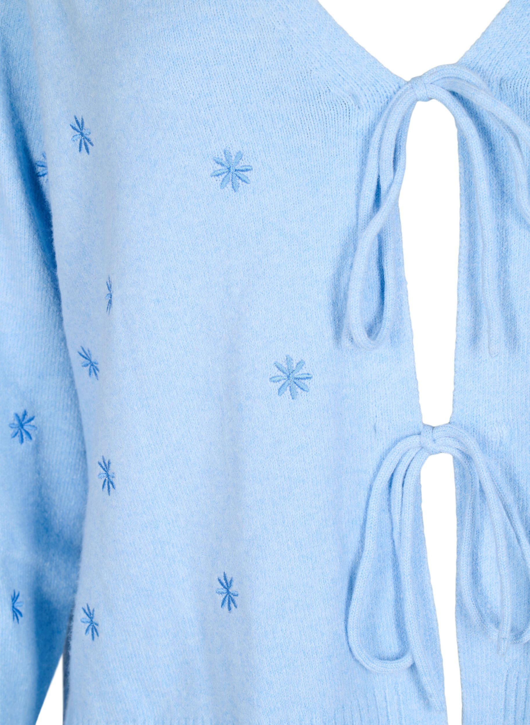 Zizzi Dzianinowy kardigan z wiazaniem i haftem, Cashmere Blue Comb, Packshot image number 2