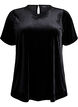 Welurowy top z krótkim rekawem, Czarne, Packshot image number 0
