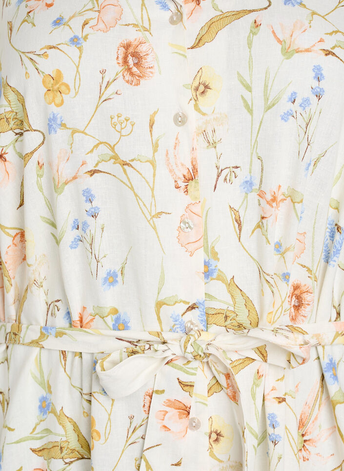 Sukienka koszula z lnu i wiskozy z paskiem do wiazania, Biały, Packshot image number 2