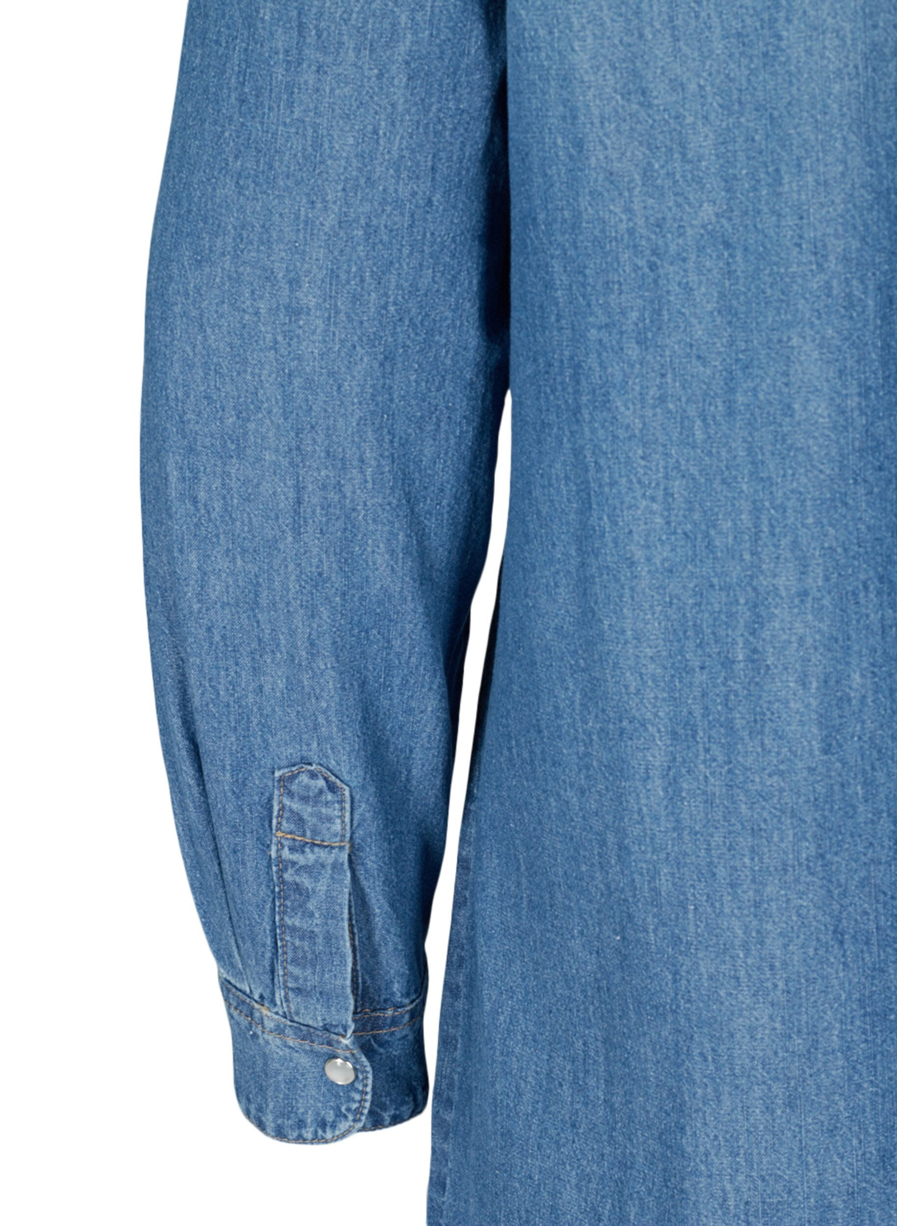 Zizzi Long denim shirt in cotton, Blue denim, Packshot image number 3