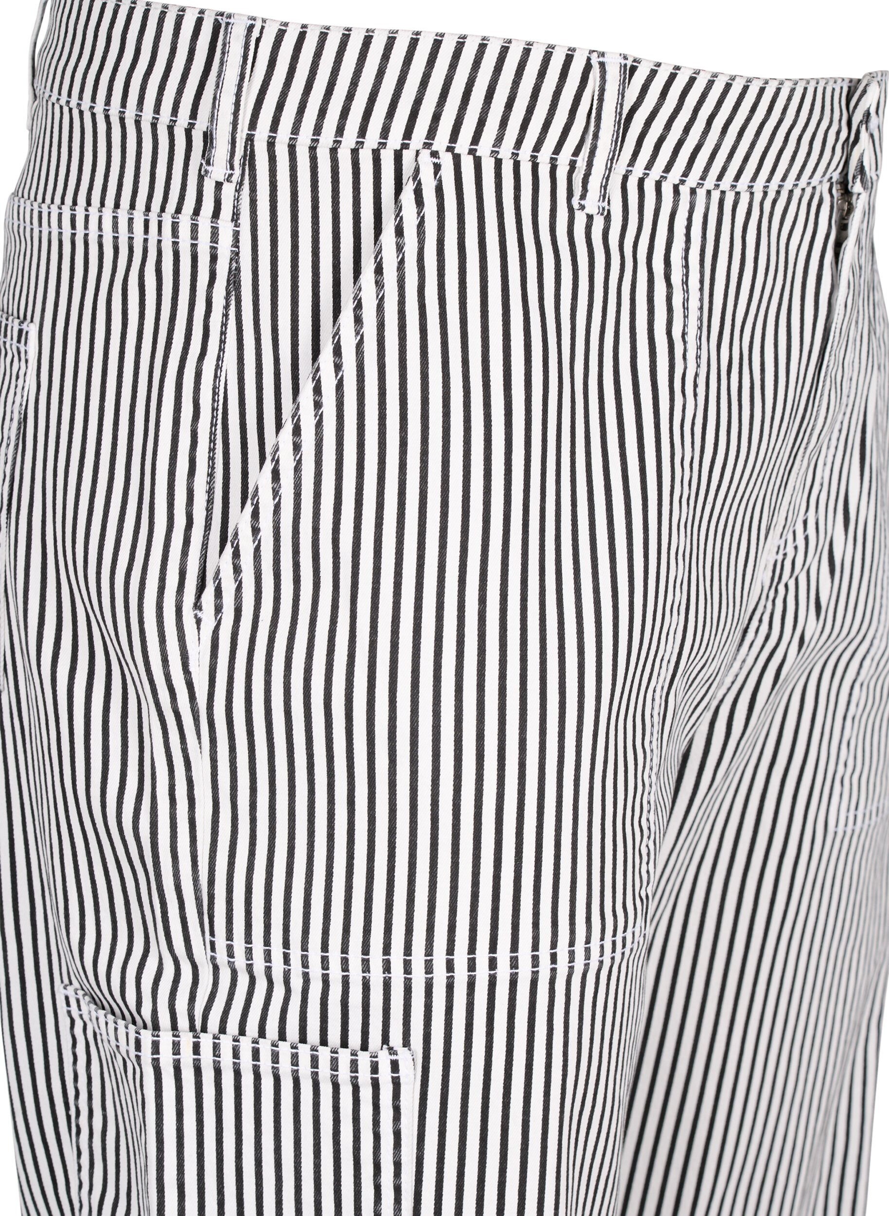 Zizzi  Jeansowe boj&oacute;wki w paski o prostym kroju, Black White Stripe, Packshot image number 2