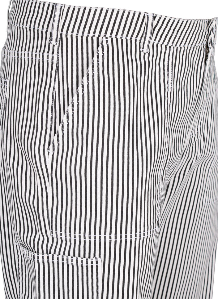  Jeansowe bojówki w paski o prostym kroju, Black White Stripe, Packshot image number 2