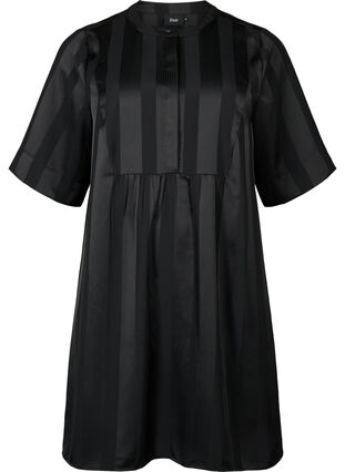 Trapezowa sukienka w paski z 1/2 rekawami, Black, Packshot image number 0