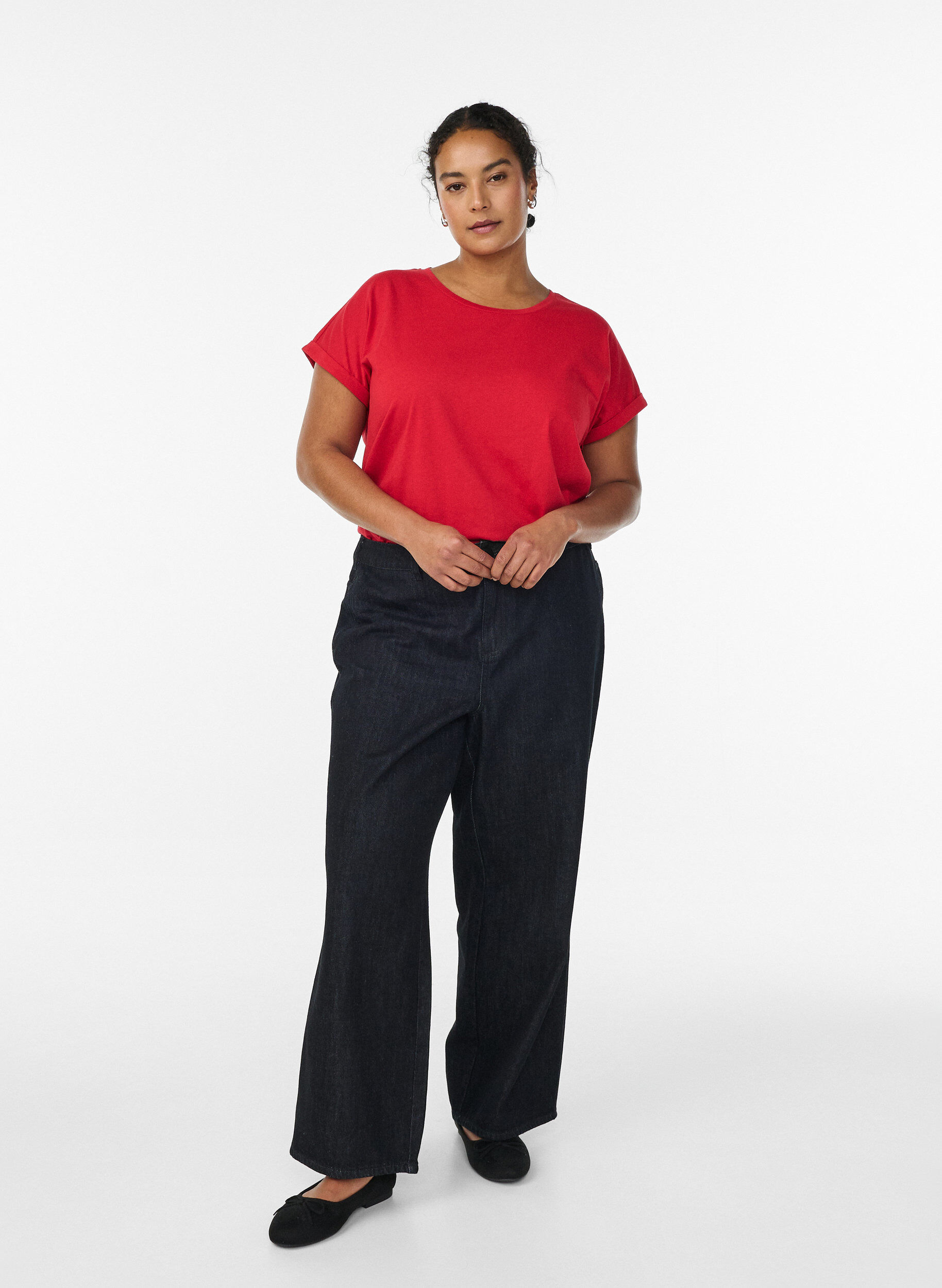 Zizzi Koszulka z kr&oacute;tkimi rekawami wykonana z mieszanki bawelny, Czerwony, Model image number 1