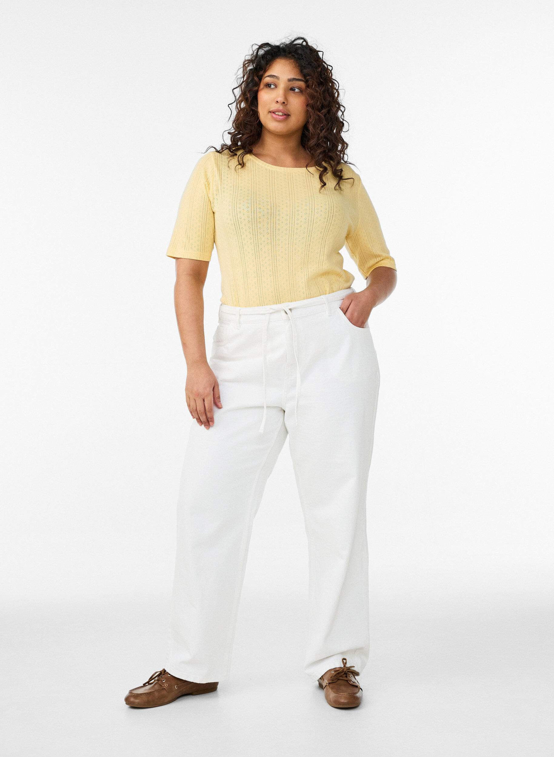 Zizzi Koszulka bawelniana z haftem oczka, Ż&oacute;łty, Model image number 1