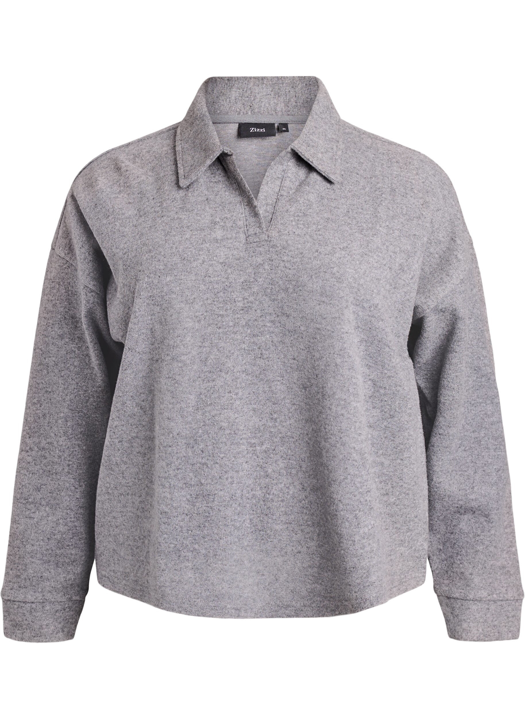 Bluzka z dzianiny z kolnierzykiem i dekoltem w ksztalcie litery V