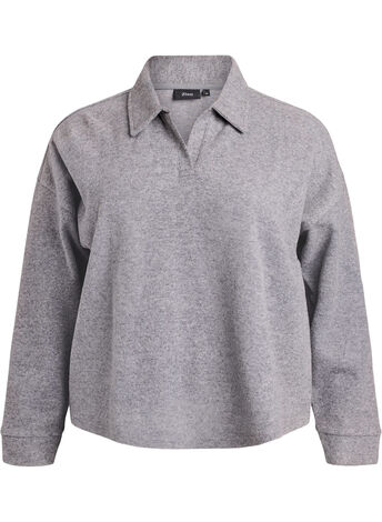 Bluzka z dzianiny z kolnierzykiem i dekoltem w ksztalcie litery V, Ciemnoszary, Model