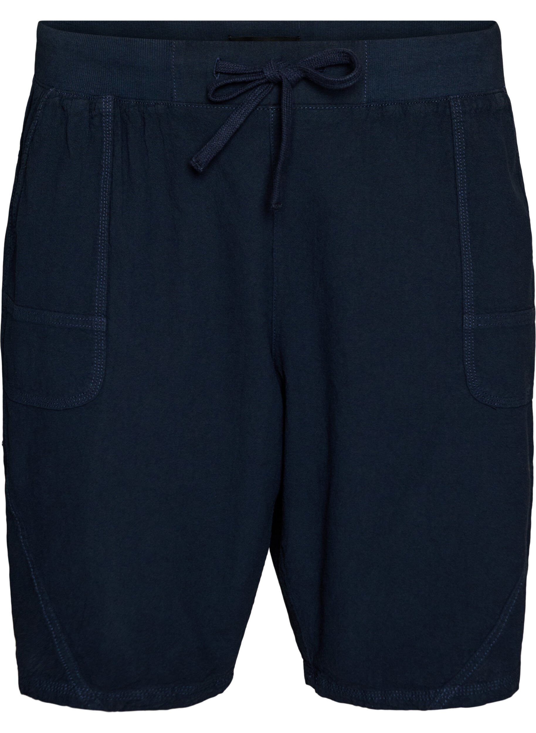 Zizzi Luzne bawelniane szorty z kieszeniami, Niebieskie, Packshot image number 0