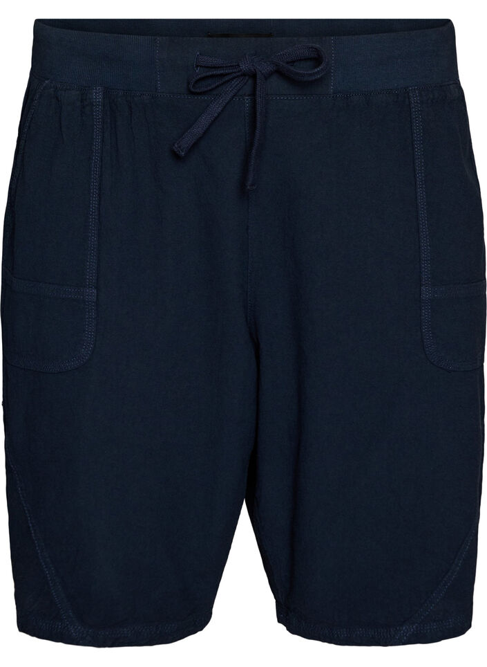 Luzne bawelniane szorty z kieszeniami, Niebieskie, Packshot image number 0