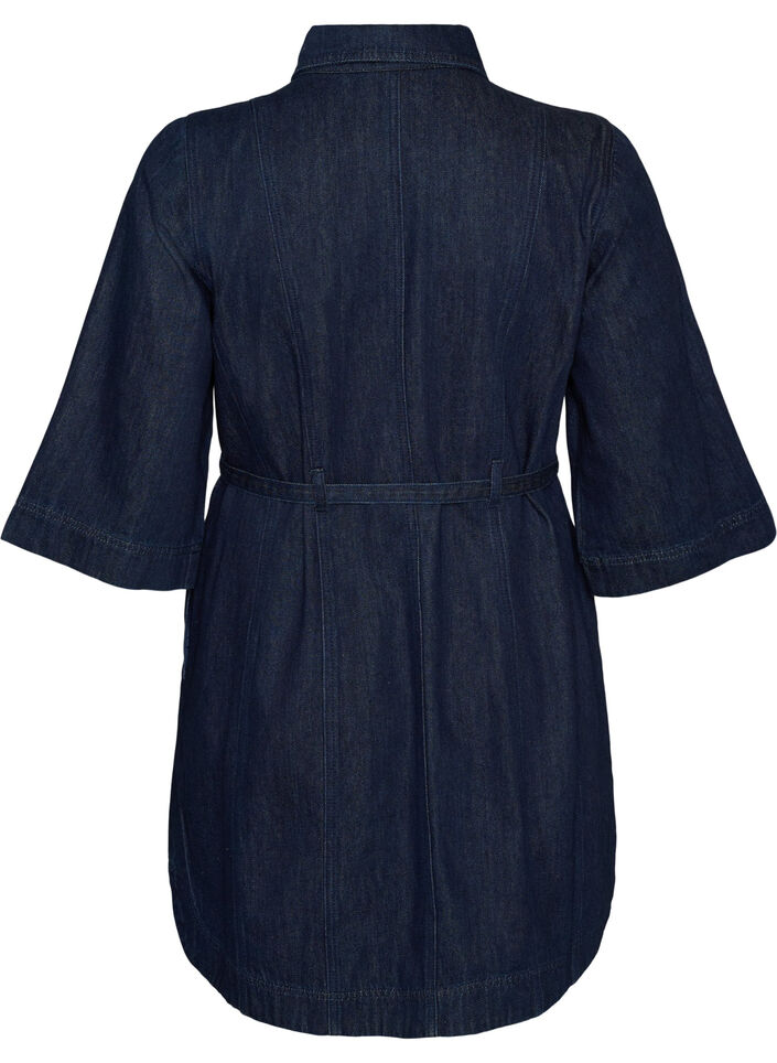 Sukienka z denimu z pasem i 3/4-sleeves, Niebieskie, Packshot image number 1