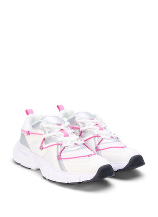 Sneakersy o szerokim kroju z kontrastowym wiazaniem, White w. Pink, Packshot image number 1