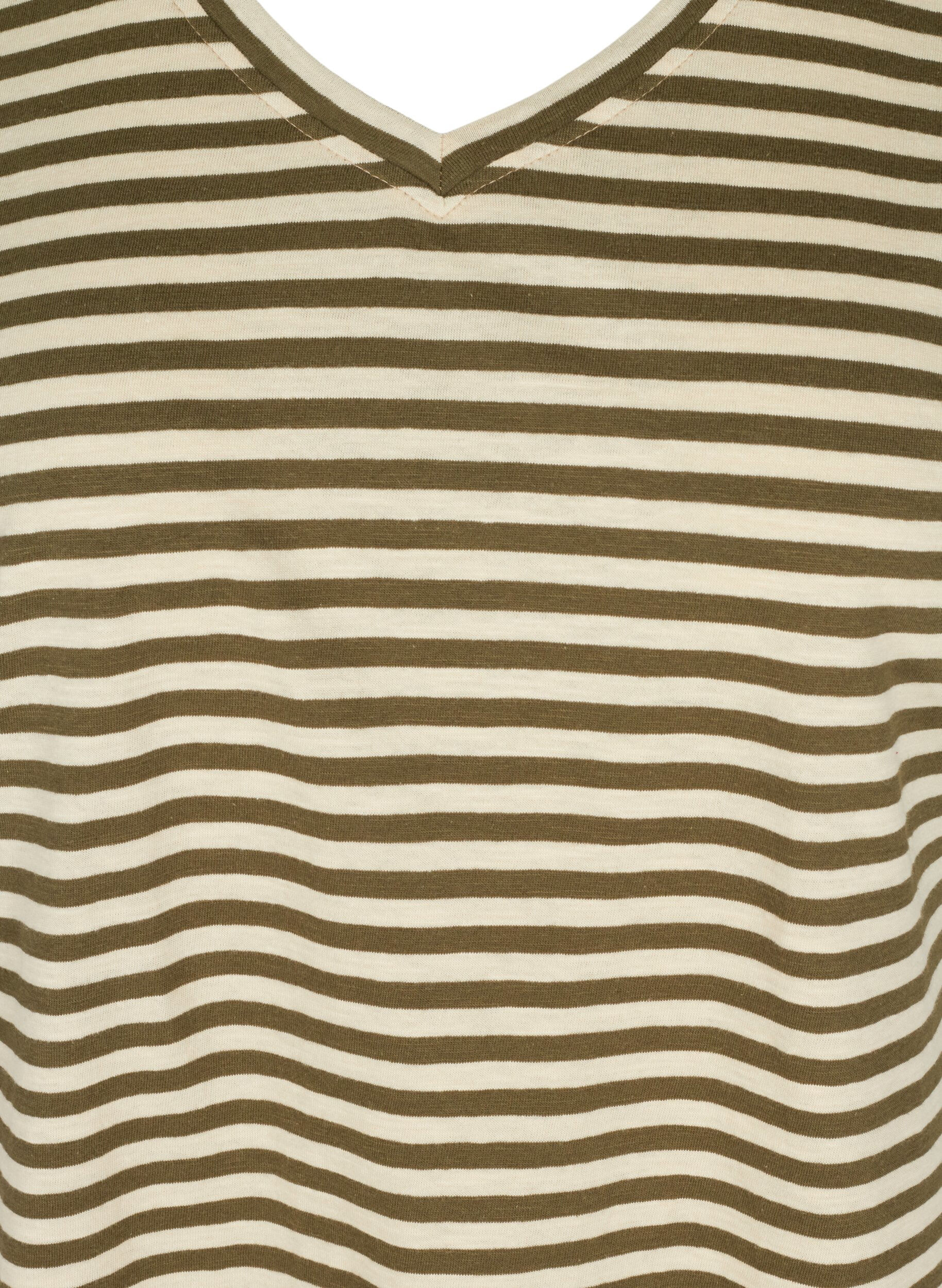 Zizzi Striped cotton t-shirt, Ivy Green Y/D, Packshot image number 2