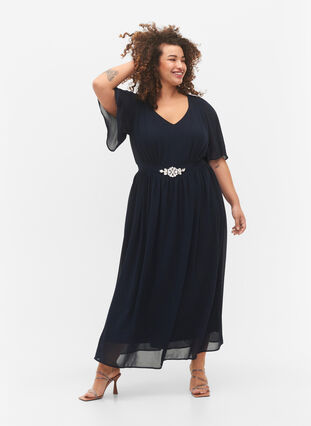 Dluga sukienka z plisami i krótkimi rekawkami, Total Eclipse, Model image number 0
