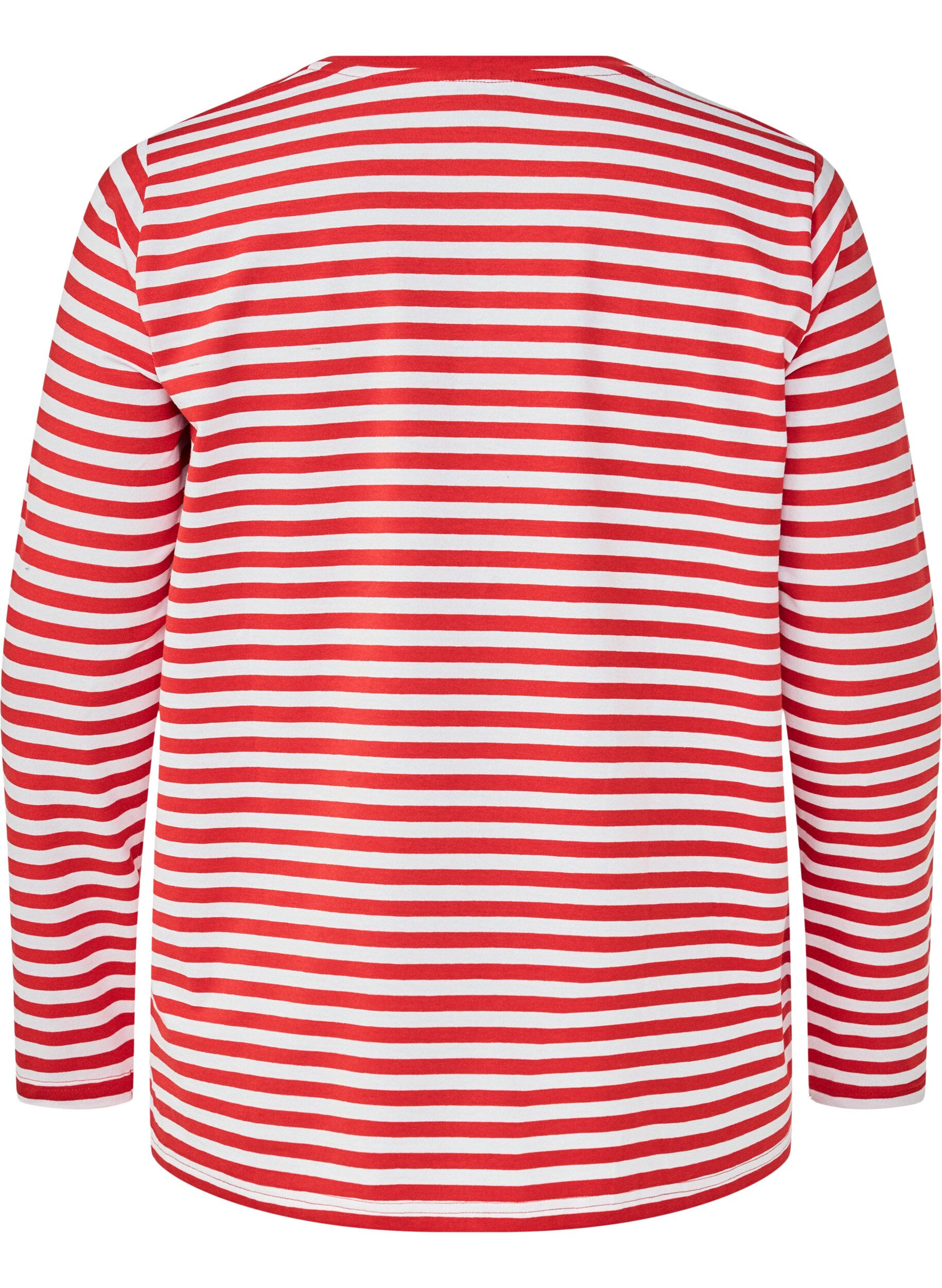 Zizzi Bluzka w paski z motywem, Whitew.FlameS.Stripe, Packshot image number 1