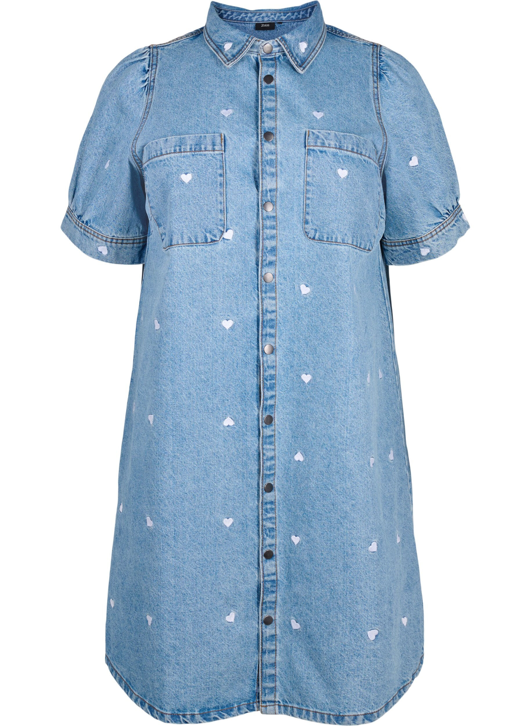 Zizzi Jeansowa sukienka z haftowanymi sercami, Light blue denim, Packshot image number 0