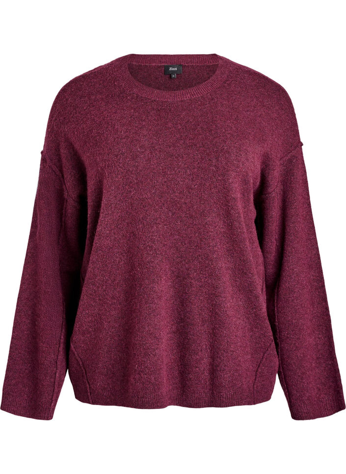 Luzny sweter z dzianiny z widocznymi szwami, Ciemnobordowy, Packshot image number 0