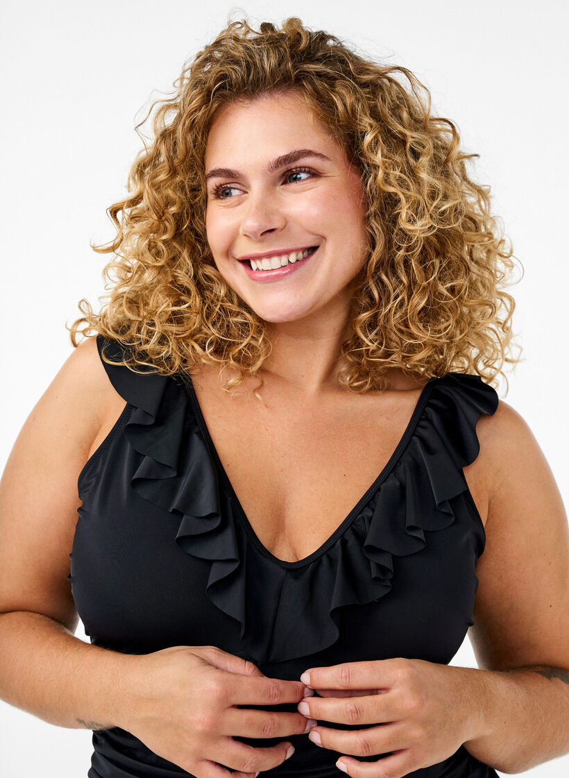 Str&oacute;j kapielowy z falbankami i wyjmowanymi wkladkami, Czarne, Model image number 2