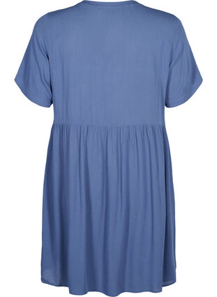 Trapezowa sukienka z wiskozy z krótkimi rekawami, Moonlight Blue, Packshot image number 1