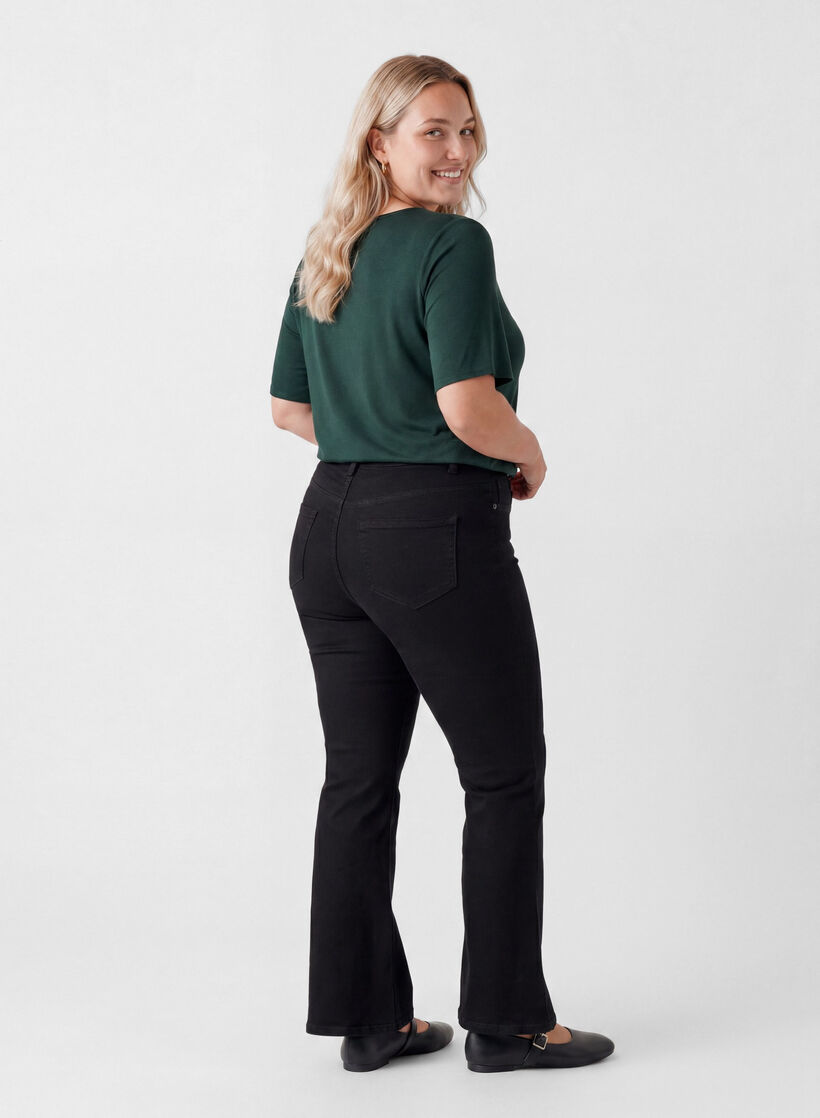 Tkana bluzka z kr&oacute;tkim rekawem i okraglym dekoltem, Zielony, Model image number 2