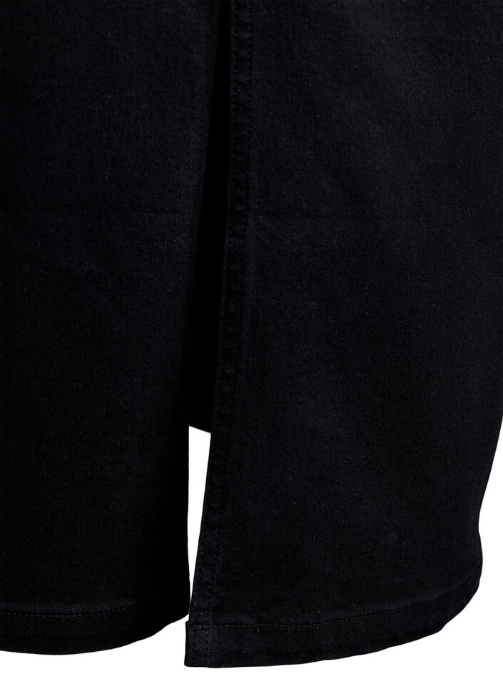 FLASH - Jeansowa spódnica midi z rozcieciem z przodu, Czarne, Packshot image number 4