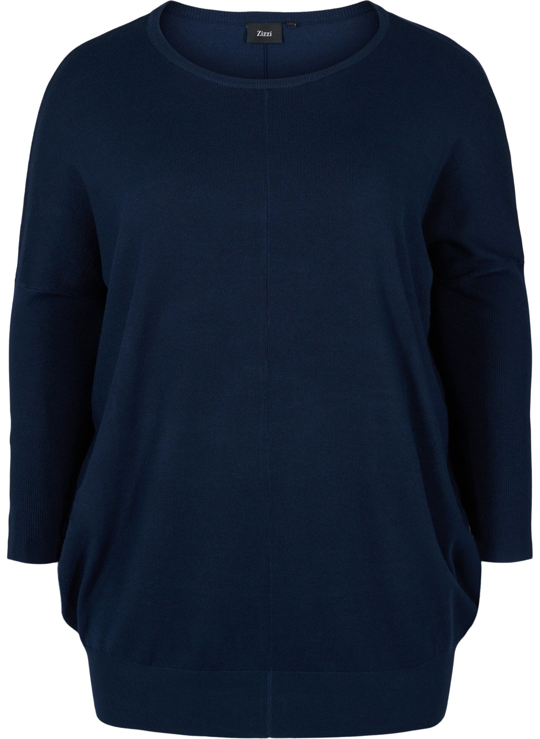 Zizzi Dzianinowy sweter z&nbsp;okraglym dekoltem, Navy Blazer, Packshot image number 0