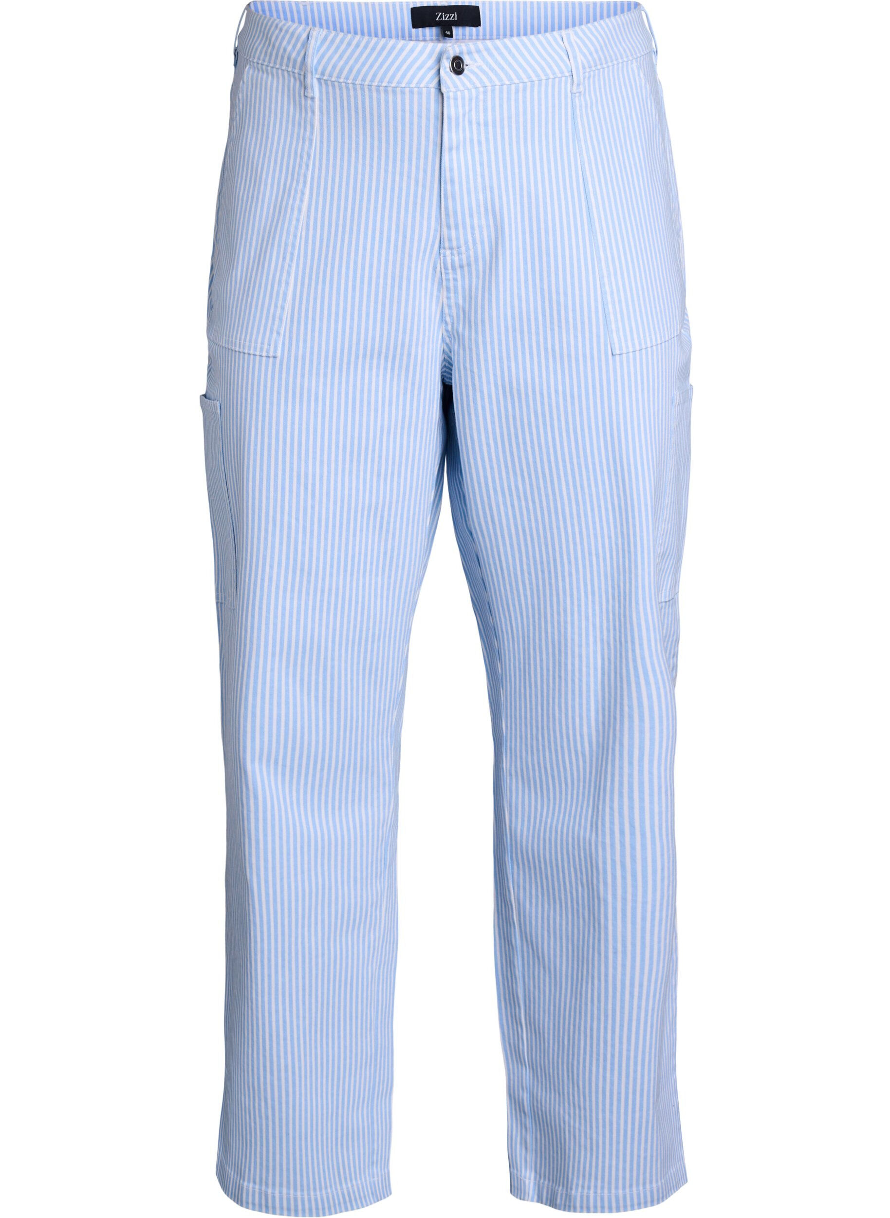 Zizzi  Jeansy cargo z wysokim stanem w paski, Niebieskie, Packshot image number 0