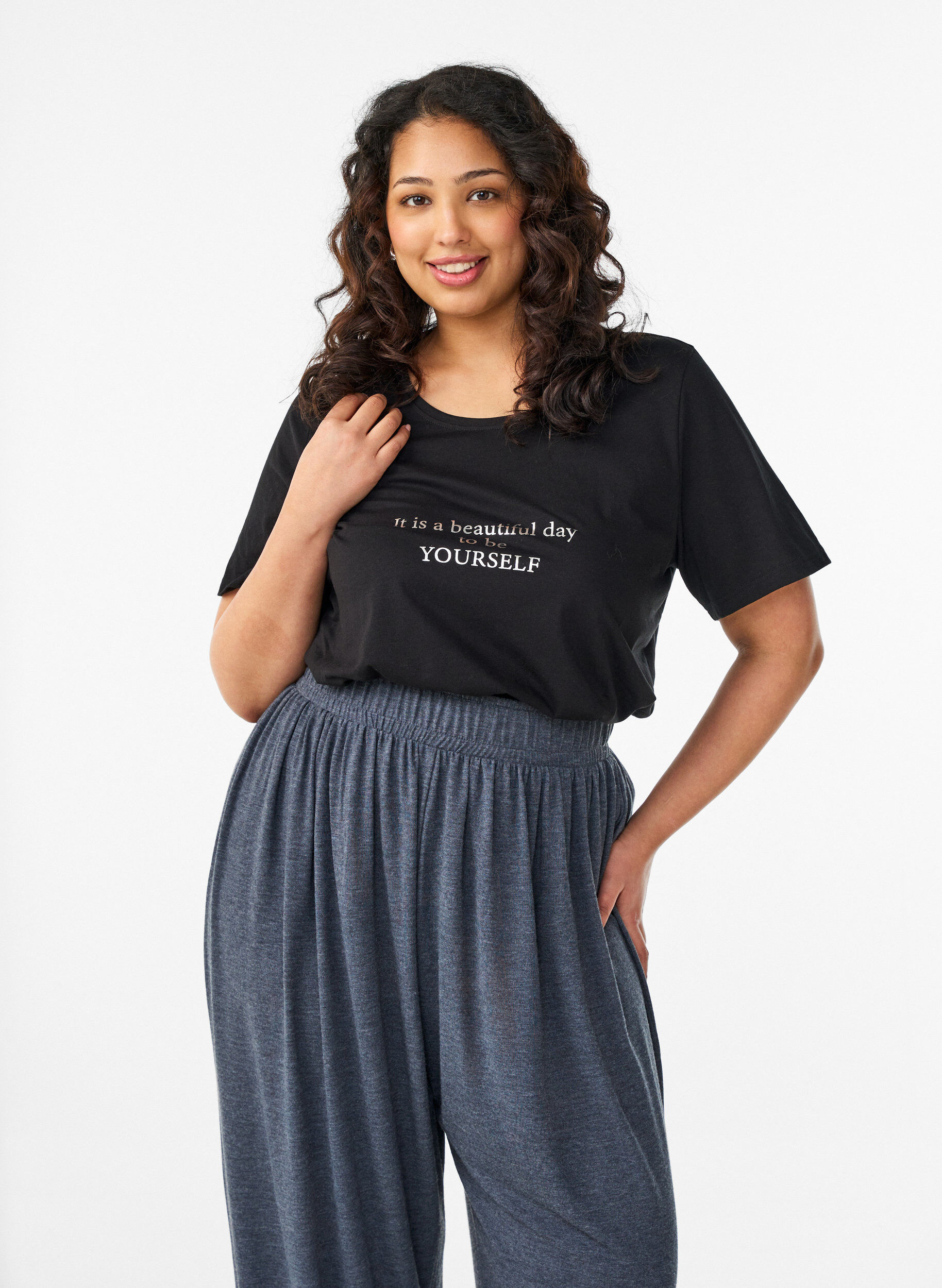 Koszulka z motywem, Czarne, Model