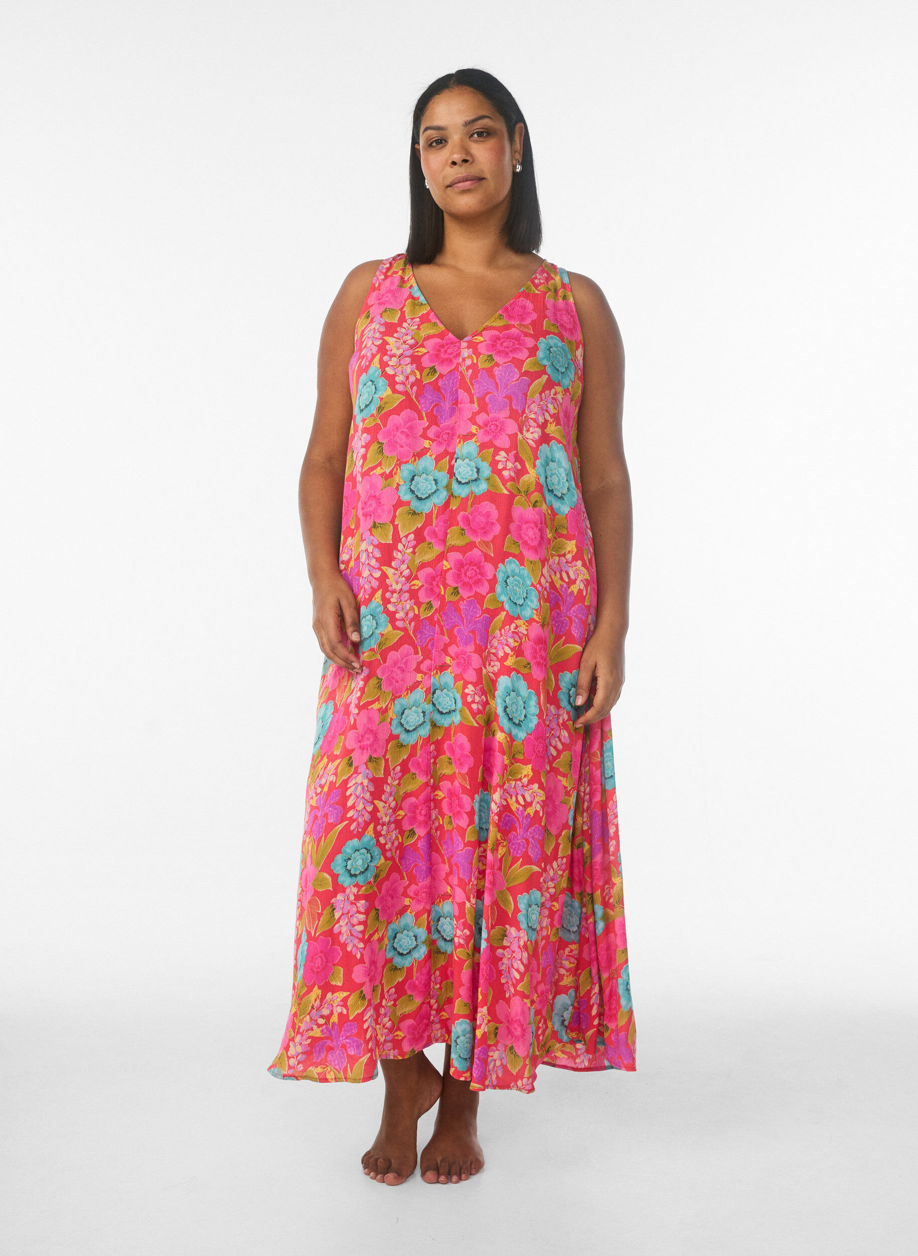 Zizzi Maxi sukienka bez rekaw&oacute;w w ksztalcie litery A z dekoltem w ksztalcie litery V, Czerwony, Model image number 0