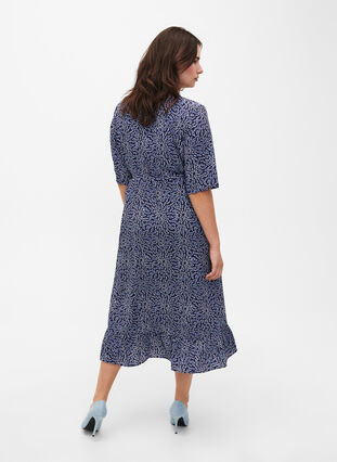 Kopertowa sukienka z nadrukiem i krótkim rekawem, M. Blue Graphic AOP, Model image number 1